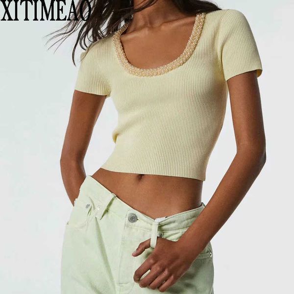 za women casual solid short sleeve knitted t-shirts ladies fashion pearl decoration o neck slim fit tees 210604, White
za women casual solid short sleeve knitted t-shirts ladies fashion pearl decoration o neck slim fit tees 210604, White