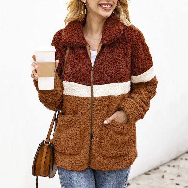 women's jackets faux fur coat women lapel long-sleeved fleece warm casual zipper loose contrast color streetwear female plush coats, Black;brown
women's jackets faux fur coat women lapel long-sleeved fleece warm casual zipper loose contrast color streetwear female plush coats, Black;brown
