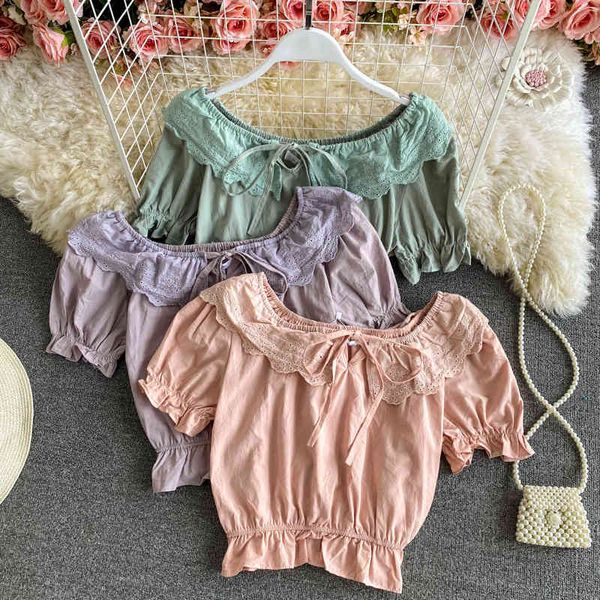 korean retro lace puff sleeve ruffles shirt women summer vintage o neck strapless short for trendy 210420, White
korean retro lace puff sleeve ruffles shirt women summer vintage o neck strapless short for trendy 210420, White