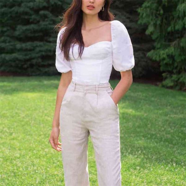 summer women's shirt casual solid color square collar short sleeve 210430, White
summer women's shirt casual solid color square collar short sleeve 210430, White