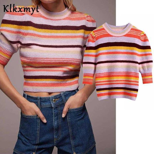 klkxmyt za women sweet fashion color striped cropped knitted sweater vintage o neck puff sleeve female pullovers chic 210527, White;black
klkxmyt za women sweet fashion color striped cropped knitted sweater vintage o neck puff sleeve female pullovers chic 210527, White;black