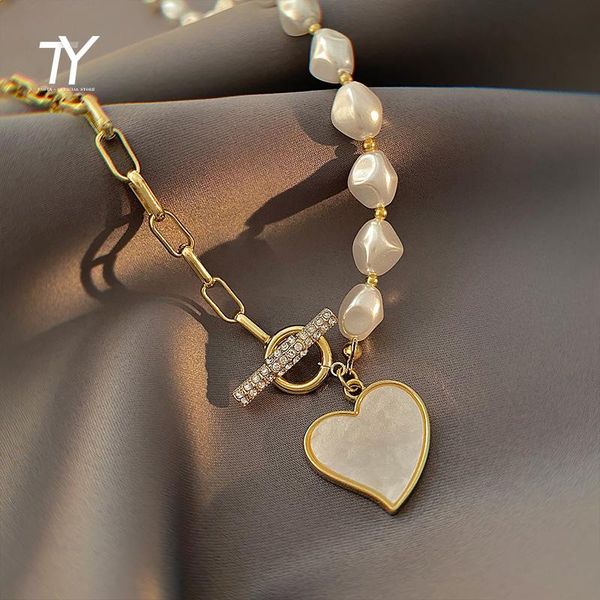 pendant necklaces imitation baroque pearl titanium steel necklace korean fashion heart-shaped jewelry girl's clavicle chain for woman, Silver
pendant necklaces imitation baroque pearl titanium steel necklace korean fashion heart-shaped jewelry girl's clavicle chain for woman, Silver