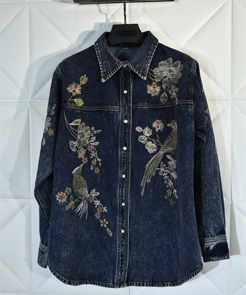 women's blouses & shirts 2021 female embroidered denim shirt b171, White 
women's blouses & shirts 2021 female embroidered denim shirt b171, White