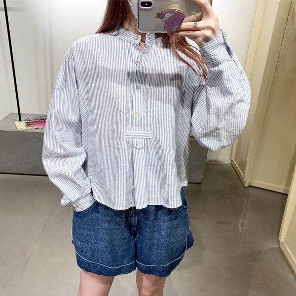 women's blouses & shirts 2021 autumn women shirt striped round neck buttoned loose simple commuter thin long sleeve, White
women's blouses & shirts 2021 autumn women shirt striped round neck buttoned loose simple commuter thin long sleeve, White