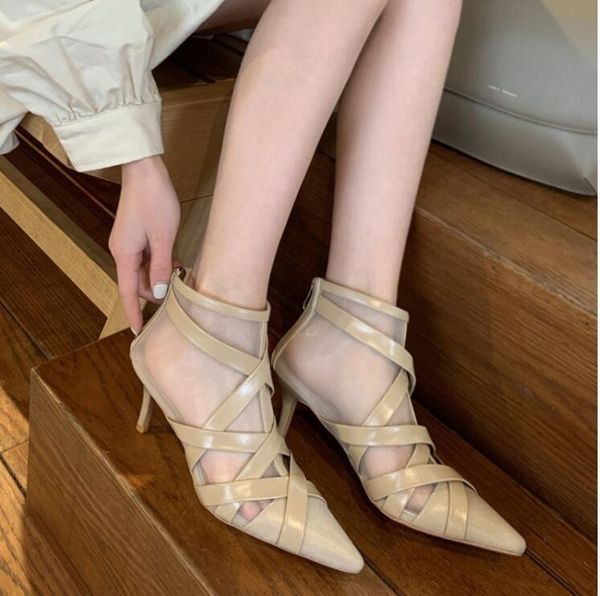 chic transparent mesh boots thin heel pointed toe lady zipper short, Black
chic transparent mesh boots thin heel pointed toe lady zipper short, Black