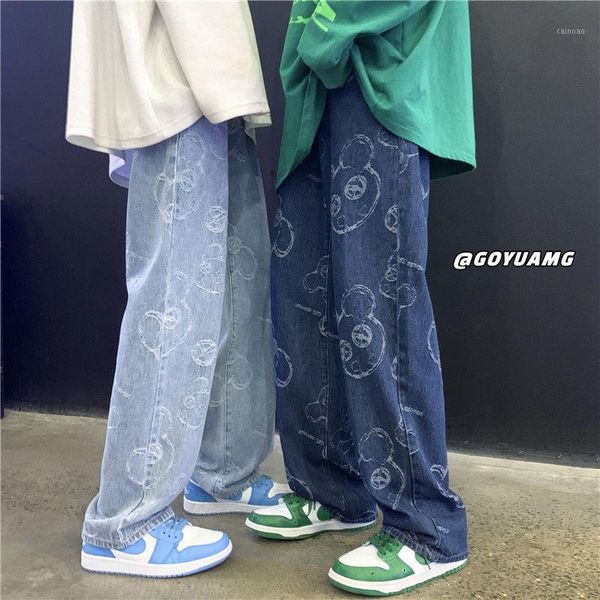 men's pants pr 2021 autumn self-made bear print mopping jeans fashion loose straight casual mans streetwear korean hip hop trousers, Black
men's pants pr 2021 autumn self-made bear print mopping jeans fashion loose straight casual mans streetwear korean hip hop trousers, Black