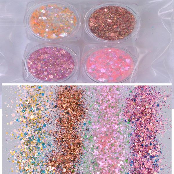 nail glitter 4jar/set(3g/bottle) shinning chunky sequins mix-size powder flakes art decorations sparkling pigment sequins#d, Silver;gold
nail glitter 4jar/set(3g/bottle) shinning chunky sequins mix-size powder flakes art decorations sparkling pigment sequins#d, Silver;gold