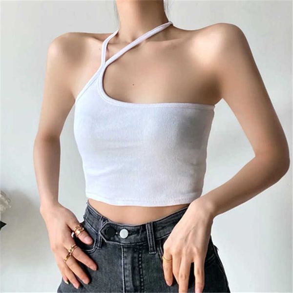 summer irregular single shoulder strap hanging neck vest women's fashion short flat tank camis 210615, White
summer irregular single shoulder strap hanging neck vest women's fashion short flat tank camis 210615, White