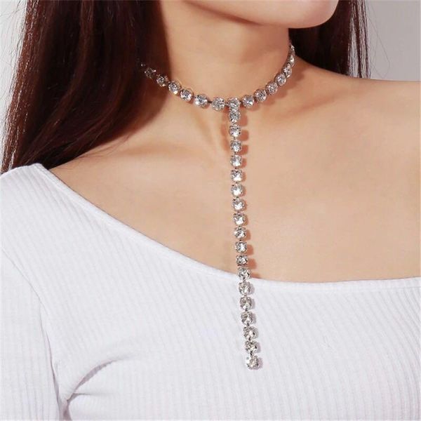 chains lfashion women's shining rhinestone long tassel necklace luxury crystal neckline simple jewelry accessories gif, Silver
chains lfashion women's shining rhinestone long tassel necklace luxury crystal neckline simple jewelry accessories gif, Silver