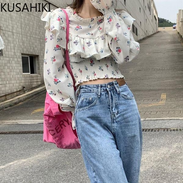 women's blouses & shirts kusahiki sweet floral womens korean chic ruffle short slim waist blouse 2021 flare sleeve o-neck blusas shirt, White
women's blouses & shirts kusahiki sweet floral womens korean chic ruffle short slim waist blouse 2021 flare sleeve o-neck blusas shirt, White