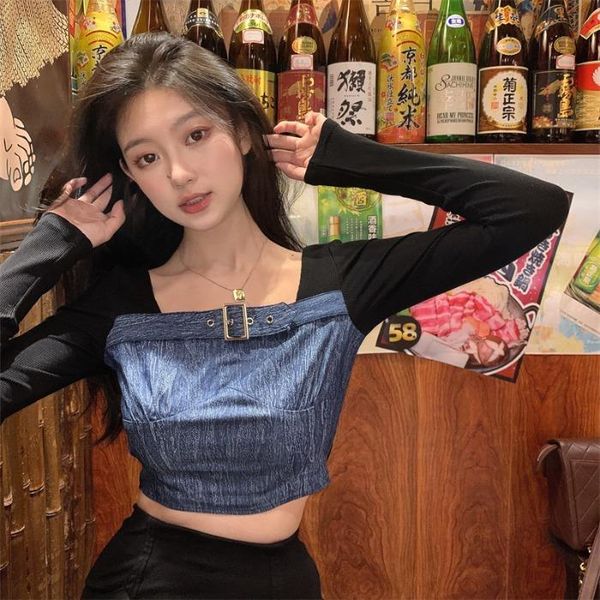 women's t-shirt square neck long sleeve bottomed shirt short net red foreign style fashion, White
women's t-shirt square neck long sleeve bottomed shirt short net red foreign style fashion, White