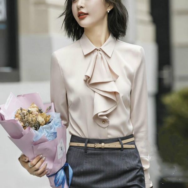women's blouses & shirts 2021 autumn long sleeve turn down collar ruffles satin women elegant office ol lady blouse, White
women's blouses & shirts 2021 autumn long sleeve turn down collar ruffles satin women elegant office ol lady blouse, White