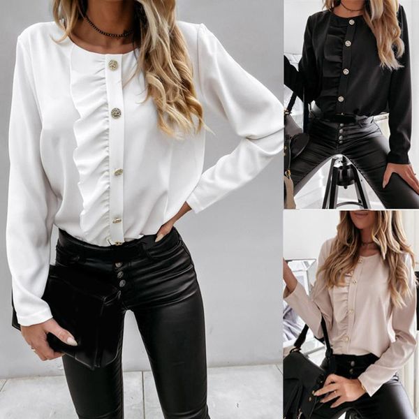 fashion buttons ruffles blouse shirt o-neck tee casual autumn winter ladies female women long sleeve blusas pullover women's blous, White
fashion buttons ruffles blouse shirt o-neck tee casual autumn winter ladies female women long sleeve blusas pullover women's blous, White