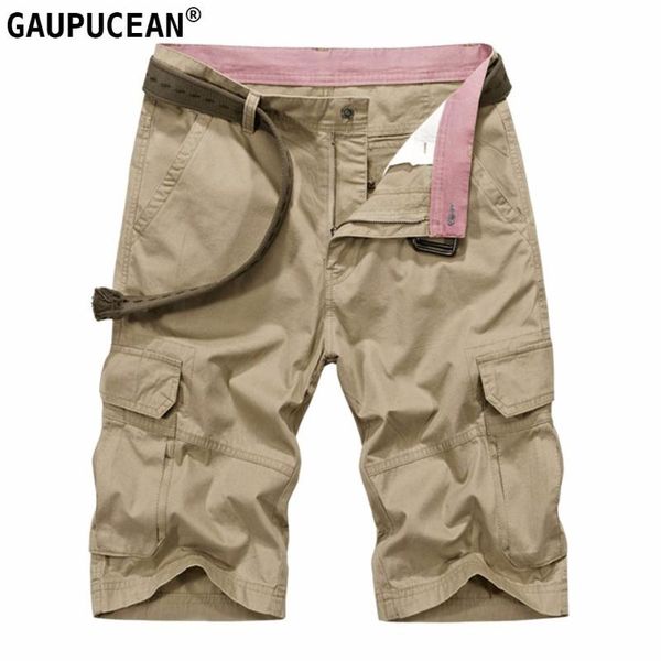 man cargo shorts pure cotton big size pockets military army knee length loose male 2021 green khaki blue casual men short pants men's, White;black 
man cargo shorts pure cotton big size pockets military army knee length loose male 2021 green khaki blue casual men short pants men's, White;black