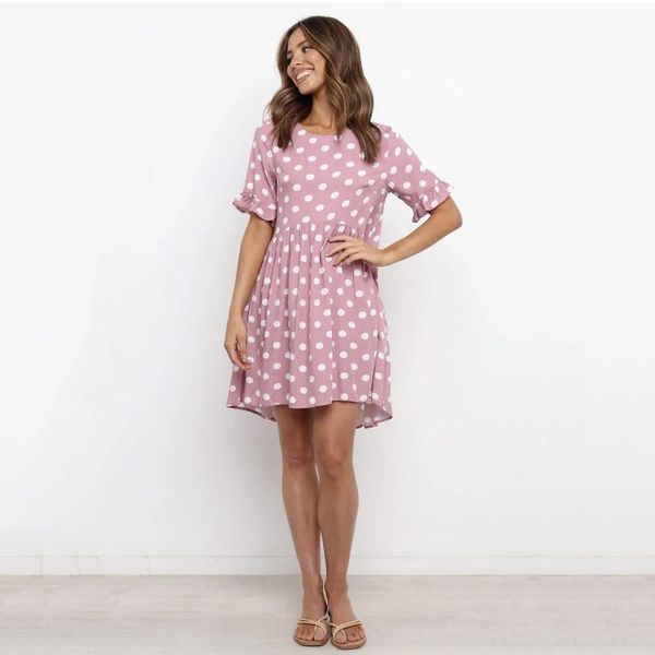 womens dress fashion spring summer the round collar wave loose lotus sleeve five-point polka dot girl casual dresses, Black;gray
womens dress fashion spring summer the round collar wave loose lotus sleeve five-point polka dot girl casual dresses, Black;gray