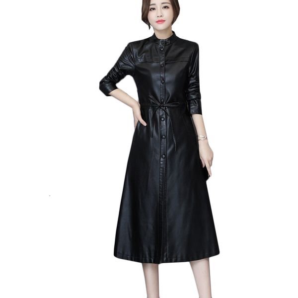 women's leather & faux women pu leather coat autumn winter female elegant trench coats long jacket outerwear plus size igmx, Black
women's leather & faux women pu leather coat autumn winter female elegant trench coats long jacket outerwear plus size igmx, Black