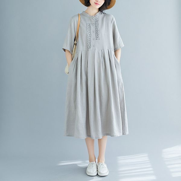 johnature women embroidery floral dress summer stand short sleeve gray women vintage loose dresses 210521, Black;gray
johnature women embroidery floral dress summer stand short sleeve gray women vintage loose dresses 210521, Black;gray