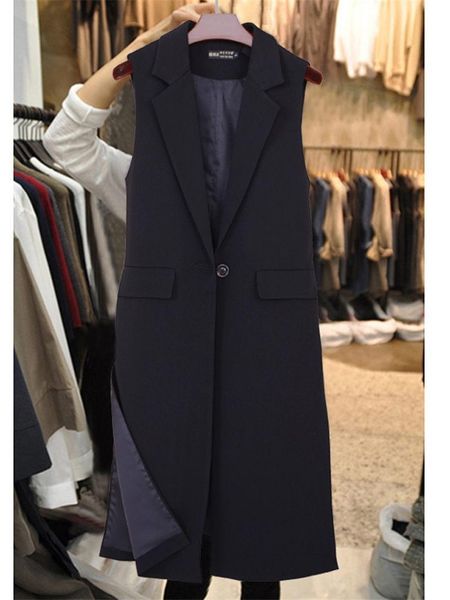 women's vests korean spring long waistcoat women one button side split blazer suit vest female chic slim office lady sleeveless jacket, Black;white
women's vests korean spring long waistcoat women one button side split blazer suit vest female chic slim office lady sleeveless jacket, Black;white