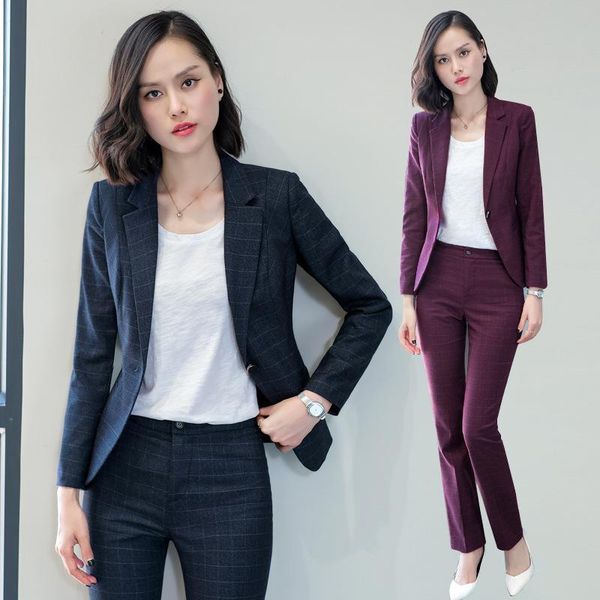 set female 2021 autumn temperament casual professional suit plaid long-sleeved small + trousers elegant fashion two-piece women's two p, White
set female 2021 autumn temperament casual professional suit plaid long-sleeved small + trousers elegant fashion two-piece women's two p, White