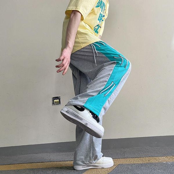 men's pants stitching casual mens wear rope sports loose straight trousers 2021 summer wide-leg oversize joggers, Black
men's pants stitching casual mens wear rope sports loose straight trousers 2021 summer wide-leg oversize joggers, Black