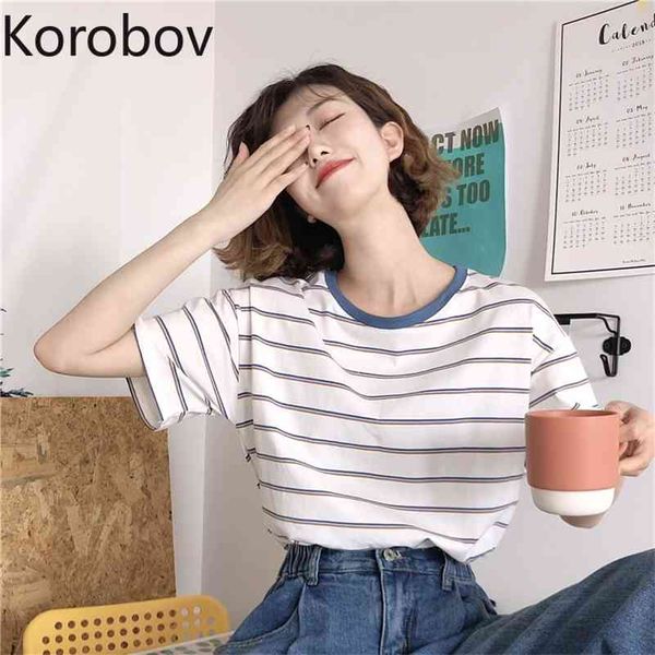 korobov spring summer new women striped t shirts vintage hit color patchwork tee streetwear o neck t shirt 210430, White
korobov spring summer new women striped t shirts vintage hit color patchwork tee streetwear o neck t shirt 210430, White