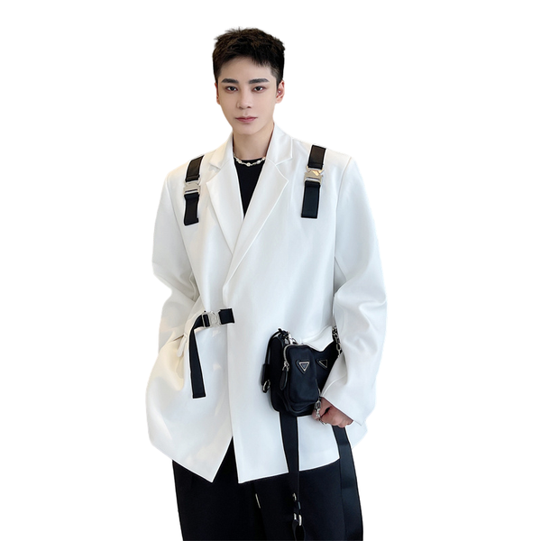 men's suits & blazers men blazer spring buckle decoration slim casual man wedding business party clothing dress coats, White;black
men's suits & blazers men blazer spring buckle decoration slim casual man wedding business party clothing dress coats, White;black