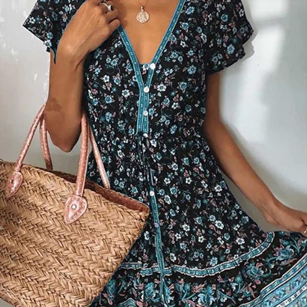 summer vintage vacation floral print women dress v neck button short sleeve party plus size s 5xl woman casual, Black;gray
summer vintage vacation floral print women dress v neck button short sleeve party plus size s 5xl woman casual, Black;gray