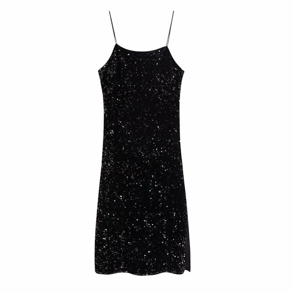 women autumn slim vintage dress sleeveless spaghetti strap sequins elastic bust female elegant party street dresses vestidos 210513, Black;gray
women autumn slim vintage dress sleeveless spaghetti strap sequins elastic bust female elegant party street dresses vestidos 210513, Black;gray