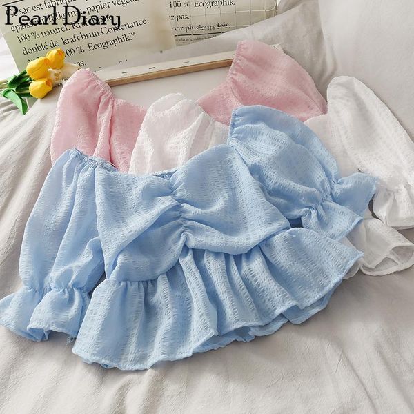 women's blouses & shirts pearl diary chiffon women puff sleeve ruched front blouse flounce hem textured sweet french style vintage, White
women's blouses & shirts pearl diary chiffon women puff sleeve ruched front blouse flounce hem textured sweet french style vintage, White