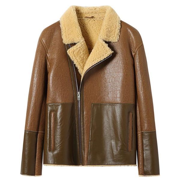 women's leather & faux denny& womens winter turndown collar short bomber brown shearling jacket, Black
women's leather & faux denny& womens winter turndown collar short bomber brown shearling jacket, Black