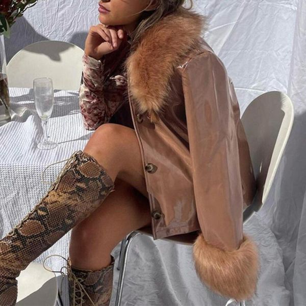 women's jackets yiyimiyu 2021 black pu leather jacket women turn down faux fur autumn winter green brown long sleeve fashion coat cropp, Black;brown
women's jackets yiyimiyu 2021 black pu leather jacket women turn down faux fur autumn winter green brown long sleeve fashion coat cropp, Black;brown