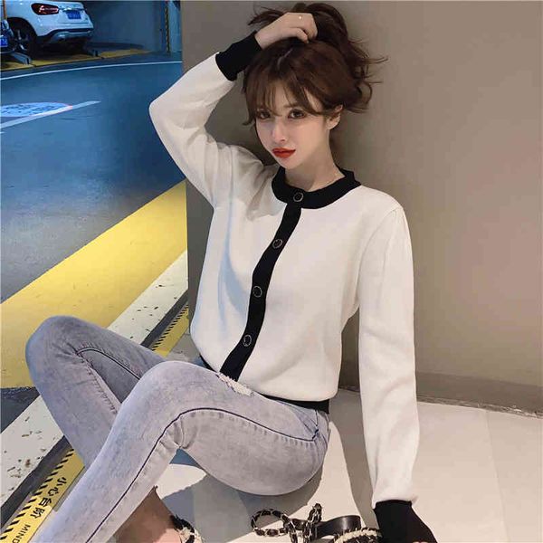 autumn long-sleeved knitted cardigan asian version slimming round neck bottoming sweet color matching jacket women 210412, White;black
autumn long-sleeved knitted cardigan asian version slimming round neck bottoming sweet color matching jacket women 210412, White;black