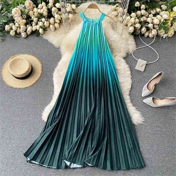 vacation beach dress o-neck halter rainbow color gradient pleated oversize summer 210602, Black;gray
vacation beach dress o-neck halter rainbow color gradient pleated oversize summer 210602, Black;gray