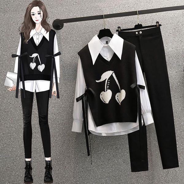 women's two piece pants three set large clothing autumn 2021 fashion contrast v-neck knitted vest shirt leggings pant sets, White
women's two piece pants three set large clothing autumn 2021 fashion contrast v-neck knitted vest shirt leggings pant sets, White