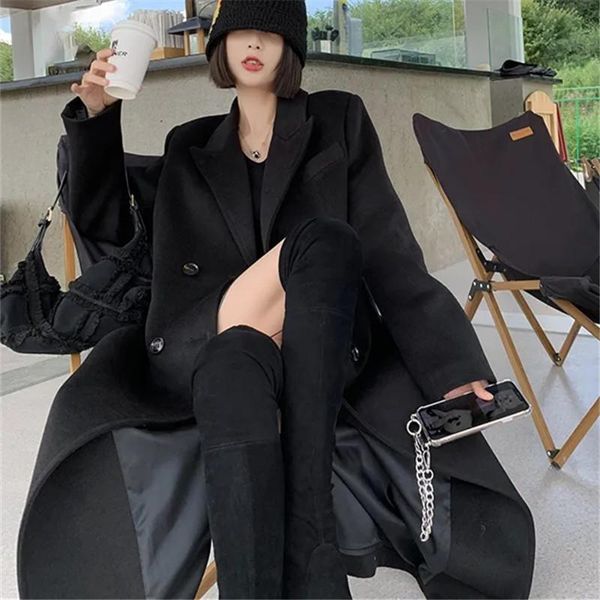 women's wool & blends winter woolen coat for women hepburn style pure color lapel single-breasted pocket long loose fashion commuter ja, Black
women's wool & blends winter woolen coat for women hepburn style pure color lapel single-breasted pocket long loose fashion commuter ja, Black