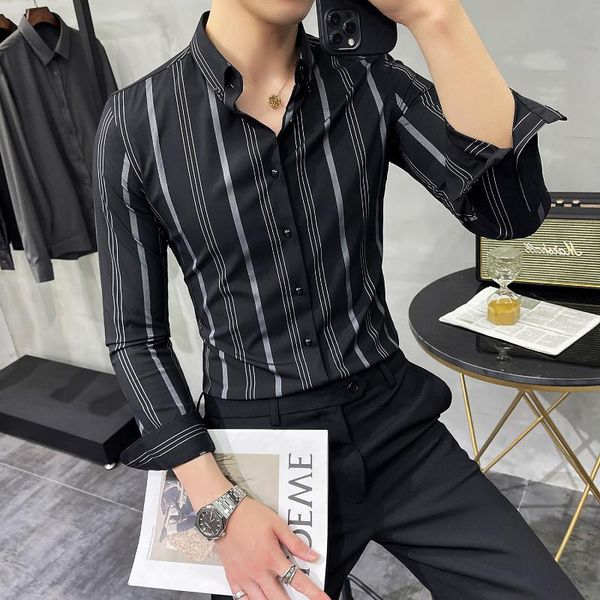 men's casual shirts 2021 striped shirt dress business long sleeve slim fit men autum tuxedo social male clothing, White;black
men's casual shirts 2021 striped shirt dress business long sleeve slim fit men autum tuxedo social male clothing, White;black