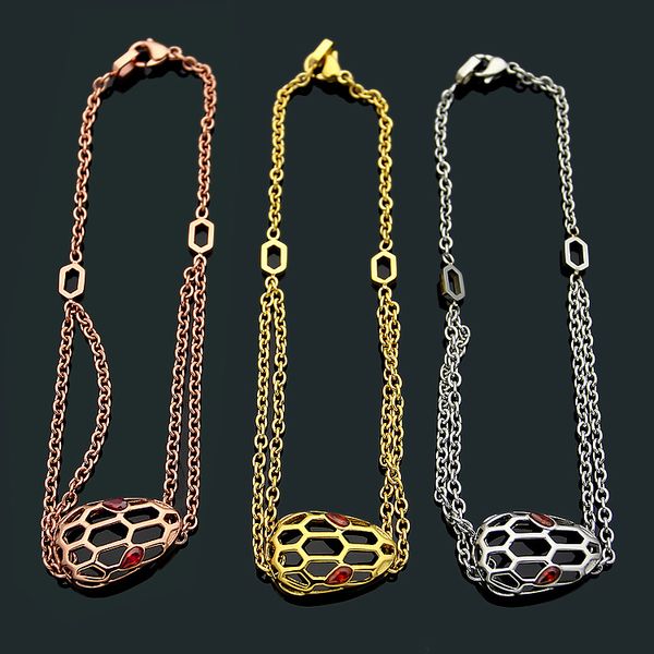 luxury designer jewelry female bracelet brand fashion hollowed-out three-dimensional snake head red diamond bracelet gold plated lady bracel, Golden;silver 
luxury designer jewelry female bracelet brand fashion hollowed-out three-dimensional snake head red diamond bracelet gold plated lady bracel, Golden;silver