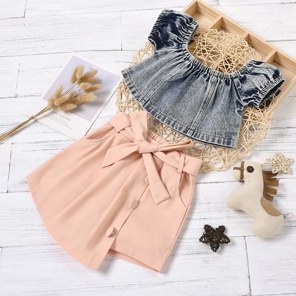 fashion summer children girls off shouder short sleeve denim blouse irregular shorts skirt kids baby clothes set clothing sets, White
fashion summer children girls off shouder short sleeve denim blouse irregular shorts skirt kids baby clothes set clothing sets, White