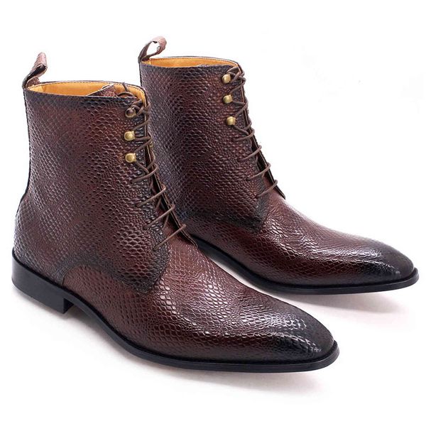 dress shoes luxury mens ankle boots real cow leather snake pattern street style high mid-calf lace up western winter for men hgbg, Black
dress shoes luxury mens ankle boots real cow leather snake pattern street style high mid-calf lace up western winter for men hgbg, Black
