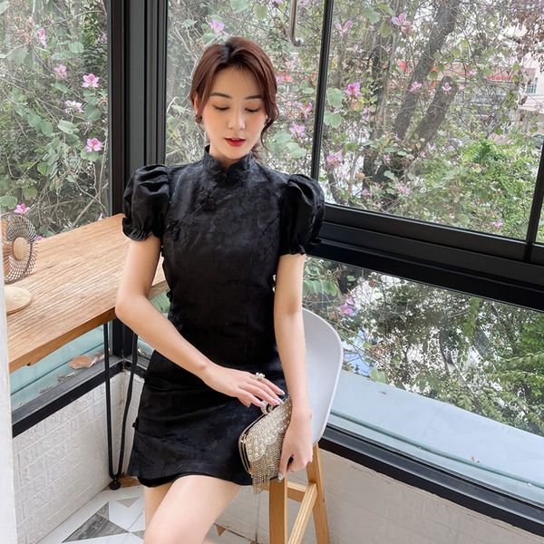 luxury casual dresses 2021 women's summer chine style improved cheongsam temperament elegant printed drs slim short skirt, Black;gray
luxury casual dresses 2021 women's summer chine style improved cheongsam temperament elegant printed drs slim short skirt, Black;gray