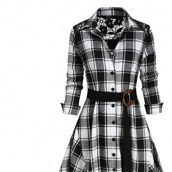 women shirt loose long blouses sleeve belted turn down collar plaid print lace splice asymmetric feminina belt, White
women shirt loose long blouses sleeve belted turn down collar plaid print lace splice asymmetric feminina belt, White