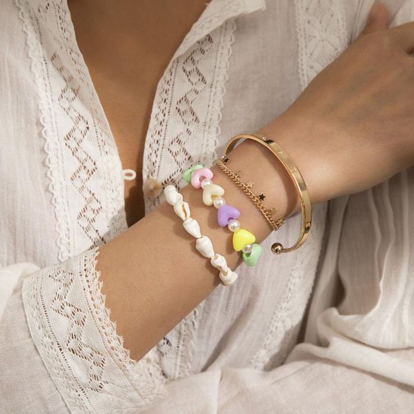 link, chain fashion clan style bohemian multi-layer heart-shaped color bracelet women's shell star metal gold jewelry 2021, Black
link, chain fashion clan style bohemian multi-layer heart-shaped color bracelet women's shell star metal gold jewelry 2021, Black
