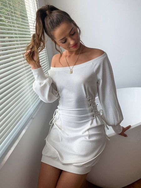 d& lantern sleeve corset lace up knot rib-knit sweatshirt dress u1dv#, White;black
d& lantern sleeve corset lace up knot rib-knit sweatshirt dress u1dv#, White;black