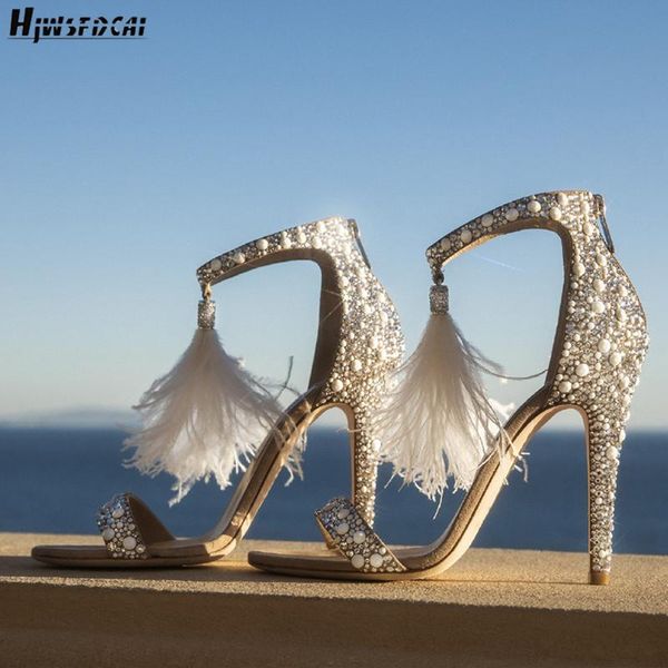 hjwsfdcai women's sandles fashion luxurious rhinestone high heels white feather pearl open toed stilettos bride wedding shoes dress, Black
hjwsfdcai women's sandles fashion luxurious rhinestone high heels white feather pearl open toed stilettos bride wedding shoes dress, Black