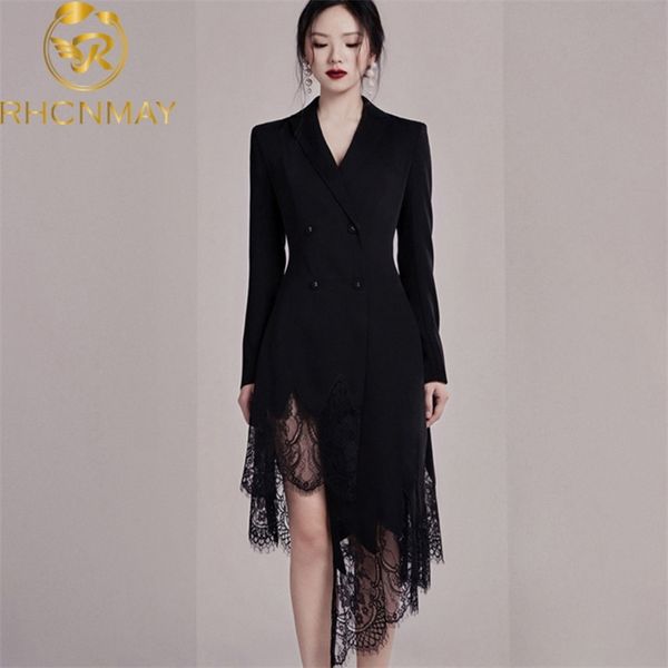 fashion elegant lace patchwork women dress lapel long sleeve high waist double-breasted slim asymmetrical dresses 210506, Black;gray
fashion elegant lace patchwork women dress lapel long sleeve high waist double-breasted slim asymmetrical dresses 210506, Black;gray