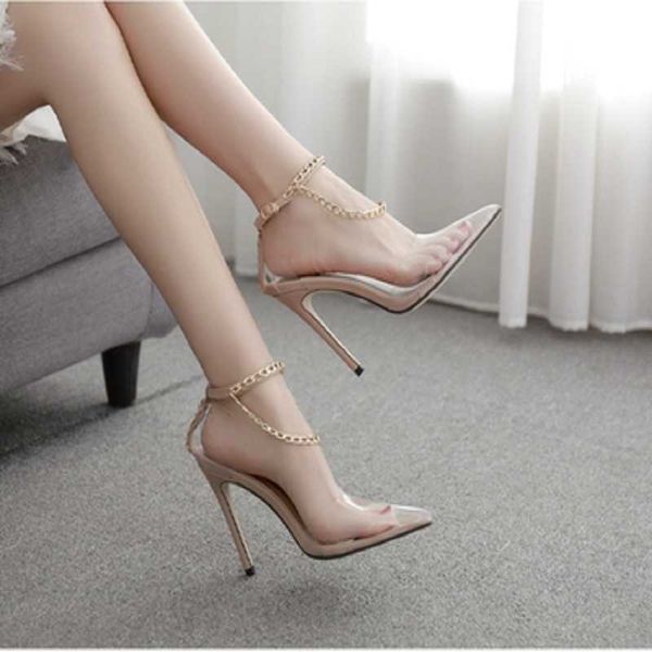 european and american transparent pointed chain large size high heel women sandals dress shoes, Black
european and american transparent pointed chain large size high heel women sandals dress shoes, Black