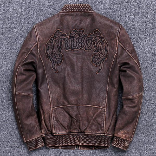 men's leather & faux retro distressed genuine cowhide jacket motorcycle clothing fashion slim coat, Black
men's leather & faux retro distressed genuine cowhide jacket motorcycle clothing fashion slim coat, Black