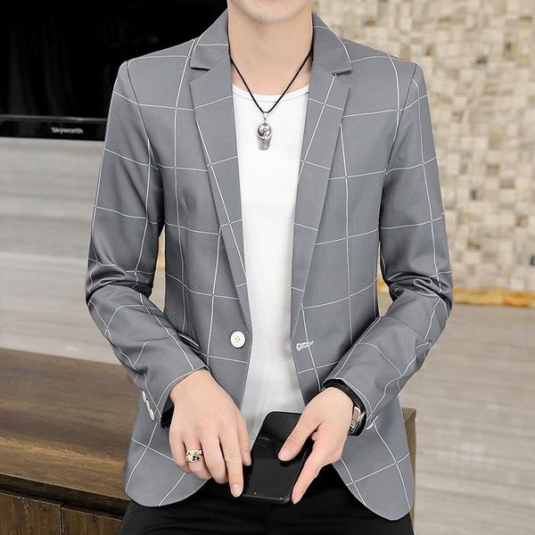 men's suits & blazers high-end suit men casual fall 2021 british style slim plaid grey jacket fashion trend, White;black
men's suits & blazers high-end suit men casual fall 2021 british style slim plaid grey jacket fashion trend, White;black