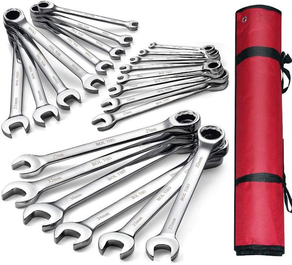 combination wrench set metric, 6-32mm, open end and box set, chrome vanadium steel with tool roll professional hand sets
combination wrench set metric, 6-32mm, open end and box set, chrome vanadium steel with tool roll professional hand sets