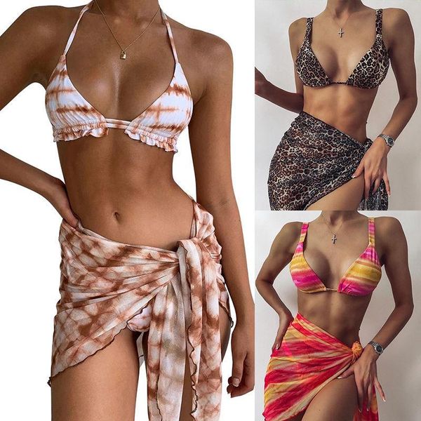women's swimwear leopard bikini with skirt halter 3 piece sets swimsuit 2021 mesh bathing suit bikinis beachwear, White;black
women's swimwear leopard bikini with skirt halter 3 piece sets swimsuit 2021 mesh bathing suit bikinis beachwear, White;black
